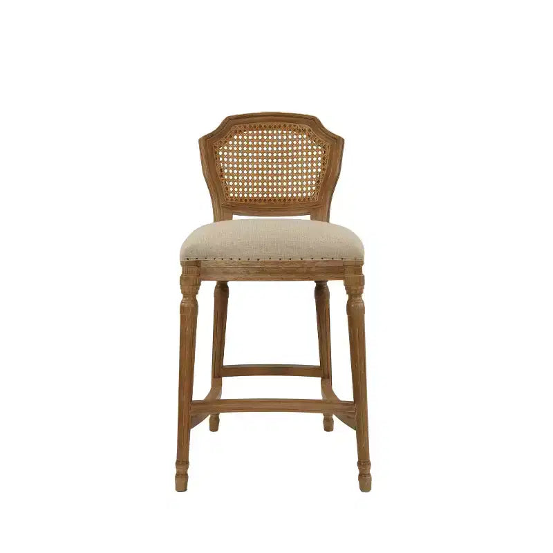 Boraam 26" Burnham Home Designs Wilbrandt Counter Height Barstool Oak: Linen Upholstered, Nailhead Trim, Carved Legs