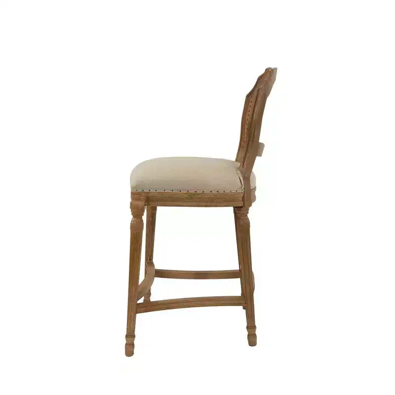 Boraam 26" Burnham Home Designs Wilbrandt Counter Height Barstool Oak: Linen Upholstered, Nailhead Trim, Carved Legs