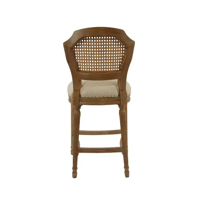 Boraam 26" Burnham Home Designs Wilbrandt Counter Height Barstool Oak: Linen Upholstered, Nailhead Trim, Carved Legs
