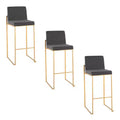 LumiSource Set of 3 Fuji High Back Barstools Gold Steel/Charcoal Fabric