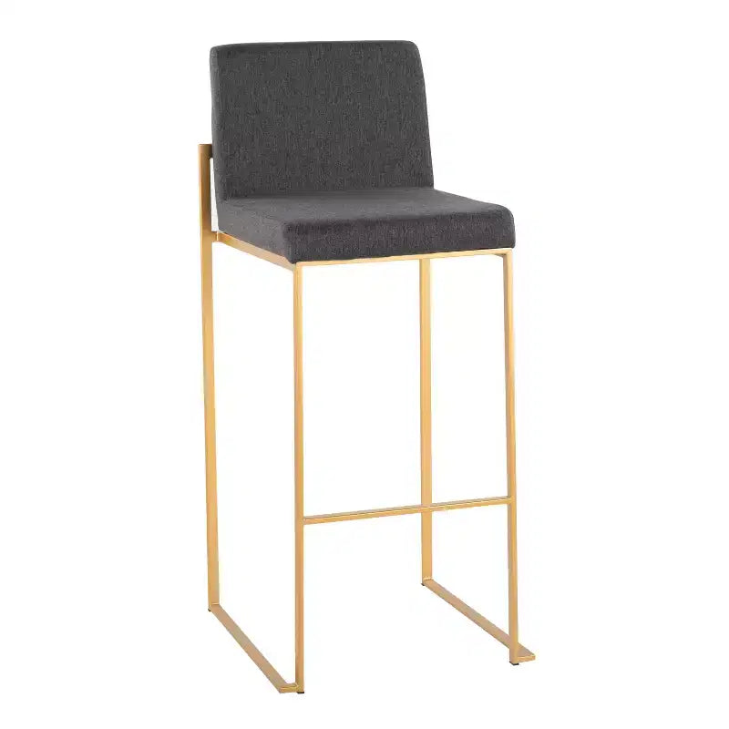 LumiSource - Lot de 3 tabourets de bar à dossier haut Fuji, acier doré/tissu anthracite