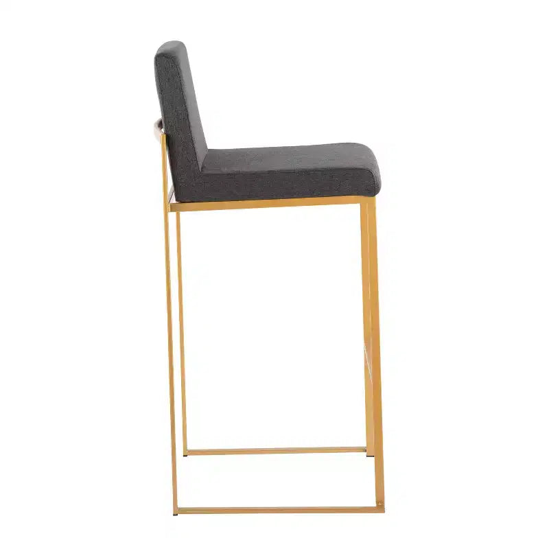 LumiSource - Lot de 3 tabourets de bar à dossier haut Fuji, acier doré/tissu anthracite