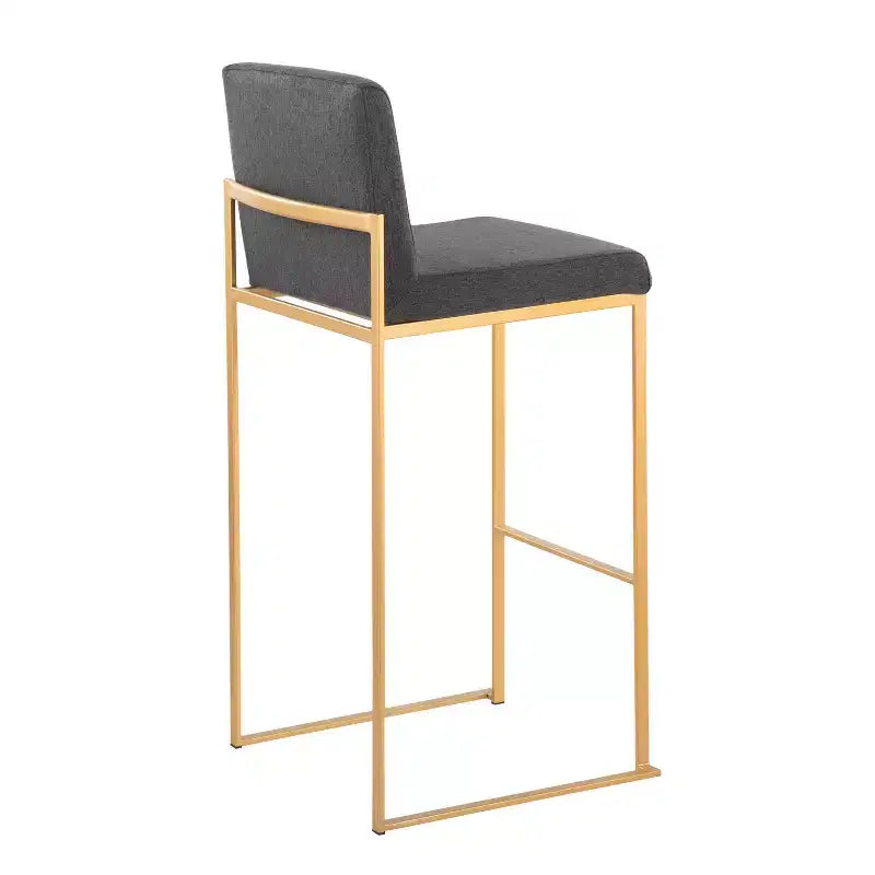 LumiSource - Lot de 3 tabourets de bar à dossier haut Fuji, acier doré/tissu anthracite