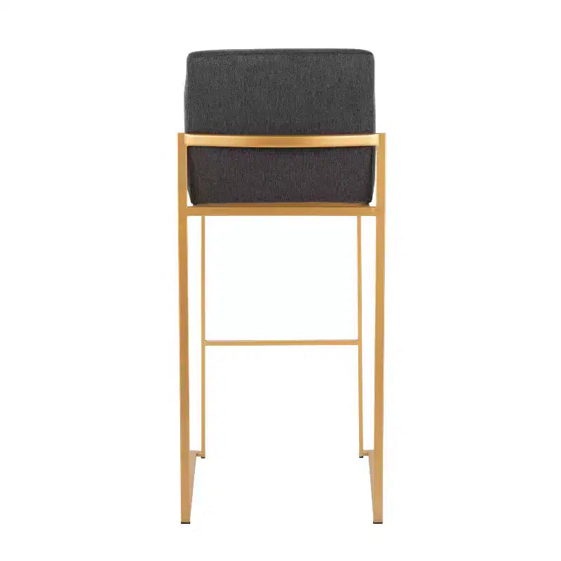 LumiSource - Lot de 3 tabourets de bar à dossier haut Fuji, acier doré/tissu anthracite