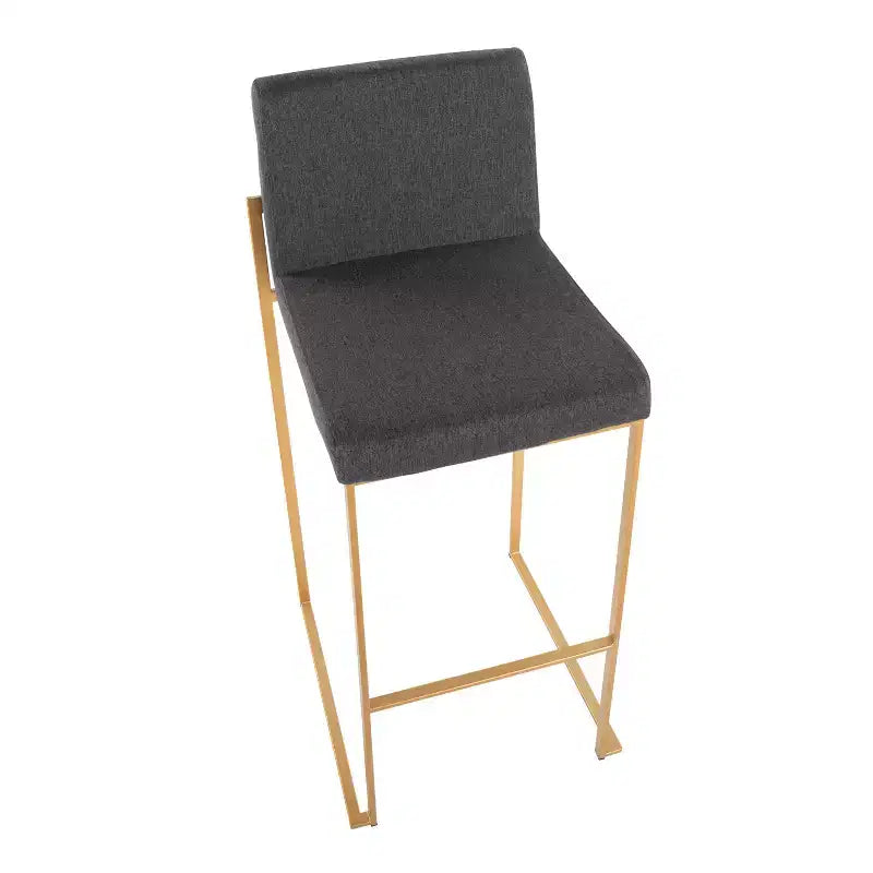 LumiSource - Lot de 3 tabourets de bar à dossier haut Fuji, acier doré/tissu anthracite