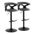 LumiSource Set of 2 Gardenia Adjustable Barstools Black Wood/Black Metal/Gray PU