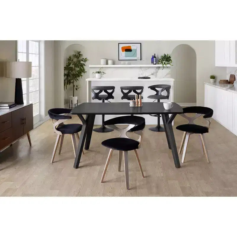 LumiSource Set of 2 Gardenia Adjustable Barstools Black Wood/Black Metal/Gray PU