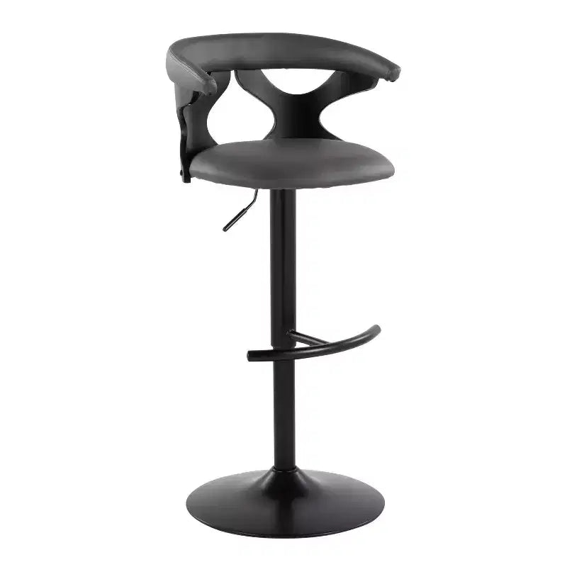LumiSource Set of 2 Gardenia Adjustable Barstools Black Wood/Black Metal/Gray PU