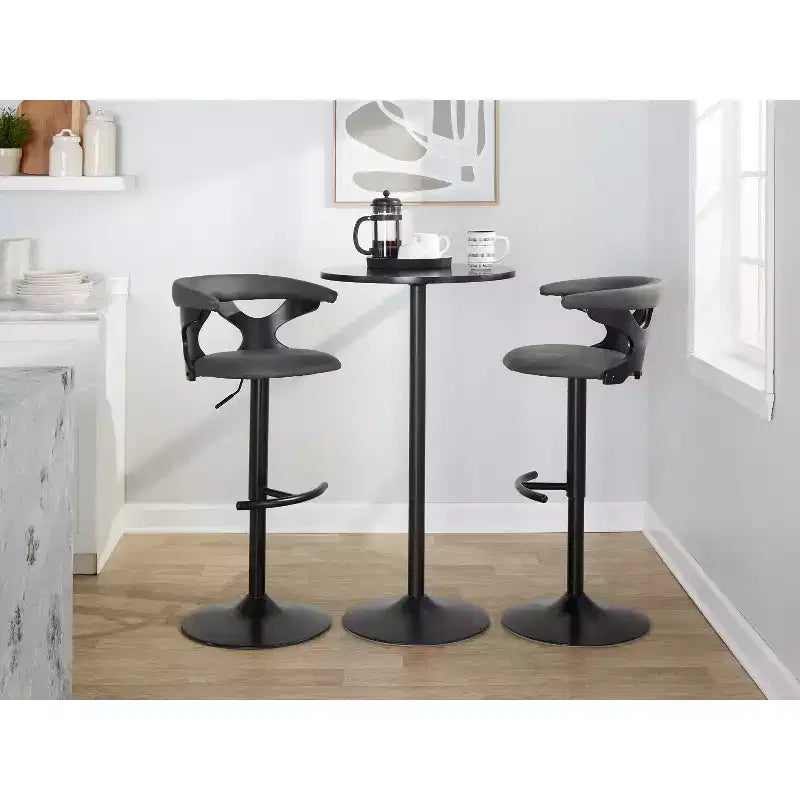 LumiSource Set of 2 Gardenia Adjustable Barstools Black Wood/Black Metal/Gray PU
