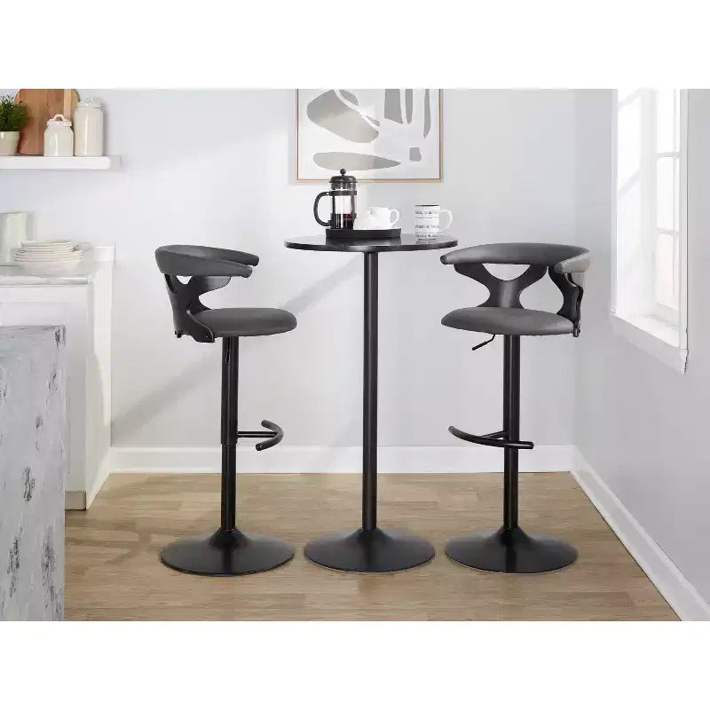 LumiSource Set of 2 Gardenia Adjustable Barstools Black Wood/Black Metal/Gray PU