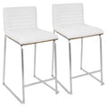 Set of 2 26" Mara Contemporary Counter Height Barstool White - Lumisource: Faux Leather, Wood Back, Steel Legs