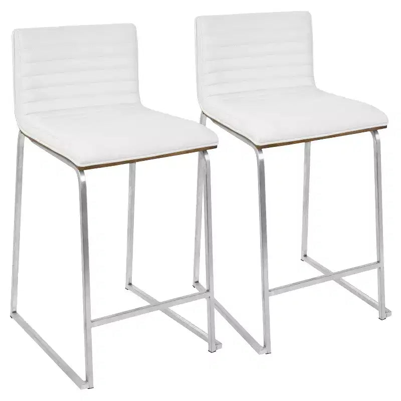 Set of 2 26" Mara Contemporary Counter Height Barstool White - Lumisource: Faux Leather, Wood Back, Steel Legs