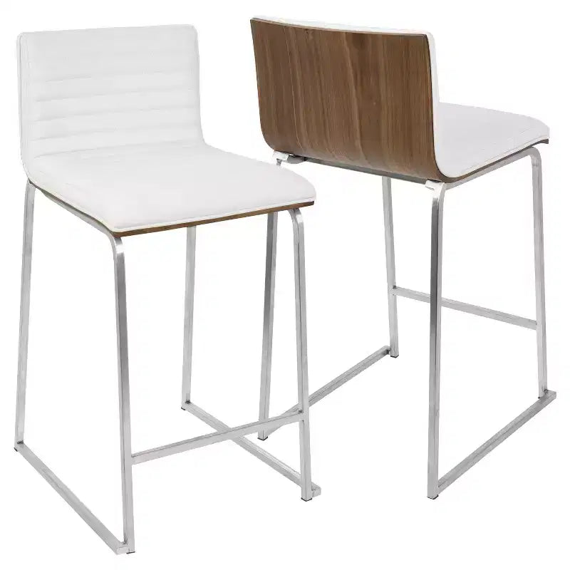Set of 2 26" Mara Contemporary Counter Height Barstool White - Lumisource: Faux Leather, Wood Back, Steel Legs