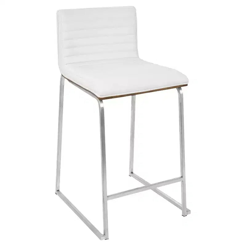 Set of 2 26" Mara Contemporary Counter Height Barstool White - Lumisource: Faux Leather, Wood Back, Steel Legs