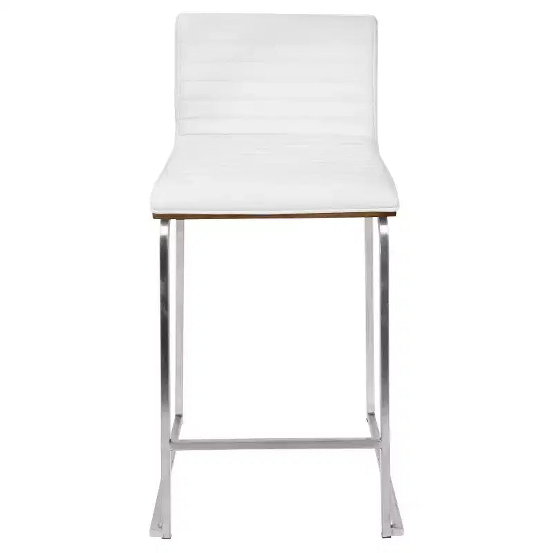 Set of 2 26" Mara Contemporary Counter Height Barstool White - Lumisource: Faux Leather, Wood Back, Steel Legs