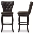 Baxton Studio 29" Leonice Faux Leather Upholstered Button Tufted Swivel Barstool Dark Brown: Rubberwood Frame, Padded Back