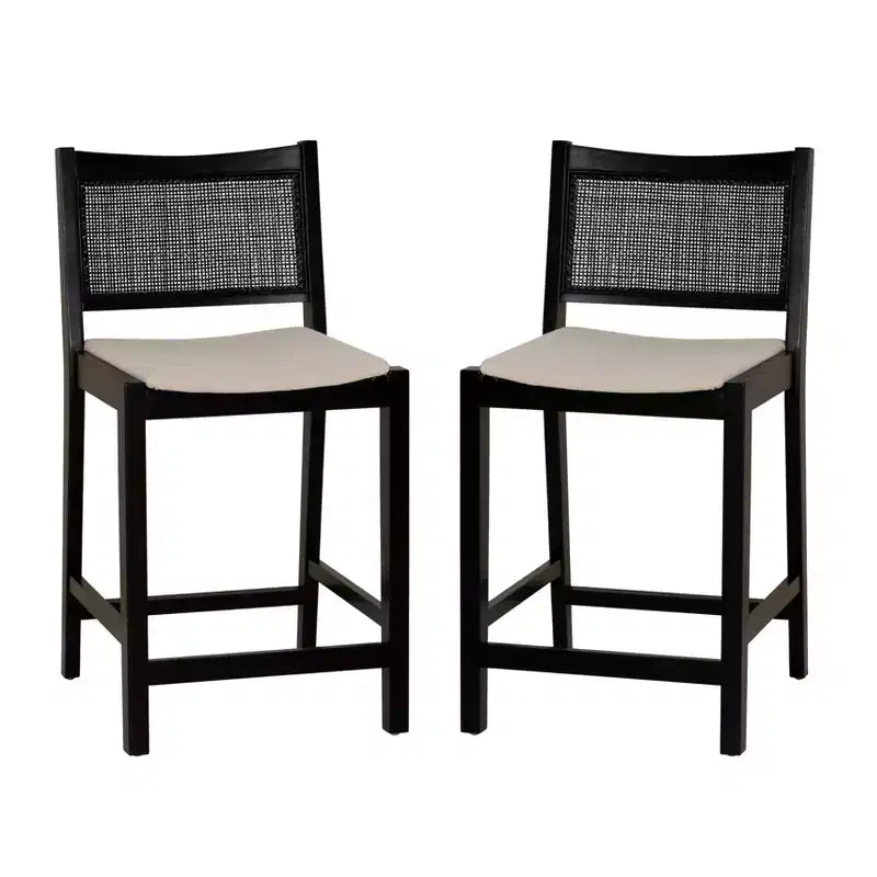 Powell Set of 2 Bessie Cane Counter Height Barstools Black