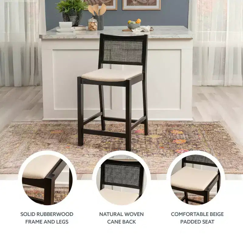 Powell Set of 2 Bessie Cane Counter Height Barstools Black
