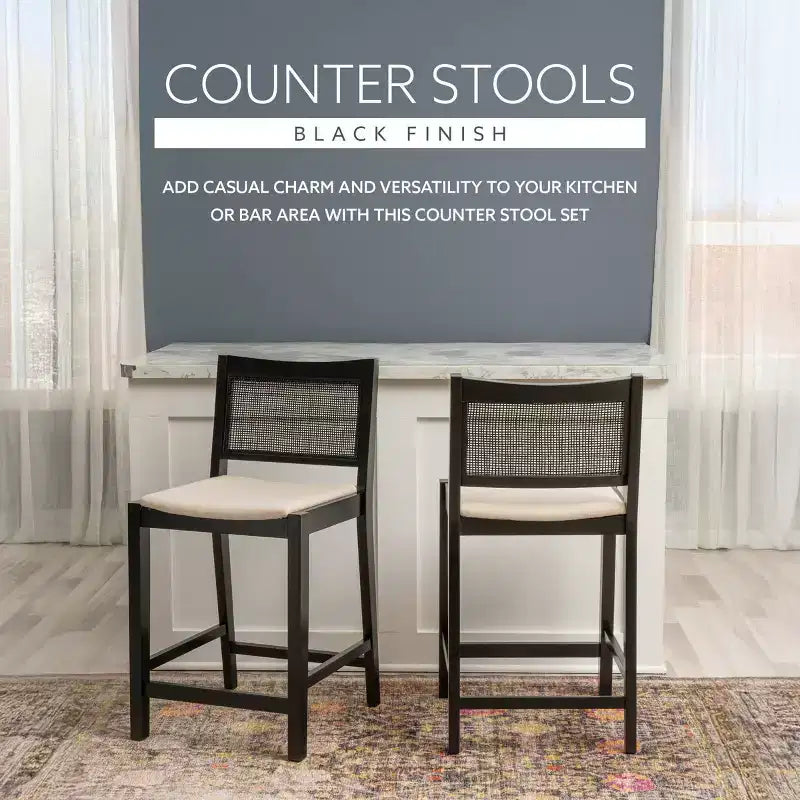 Powell Set of 2 Bessie Cane Counter Height Barstools Black