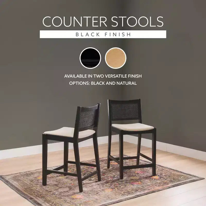 Powell Set of 2 Bessie Cane Counter Height Barstools Black