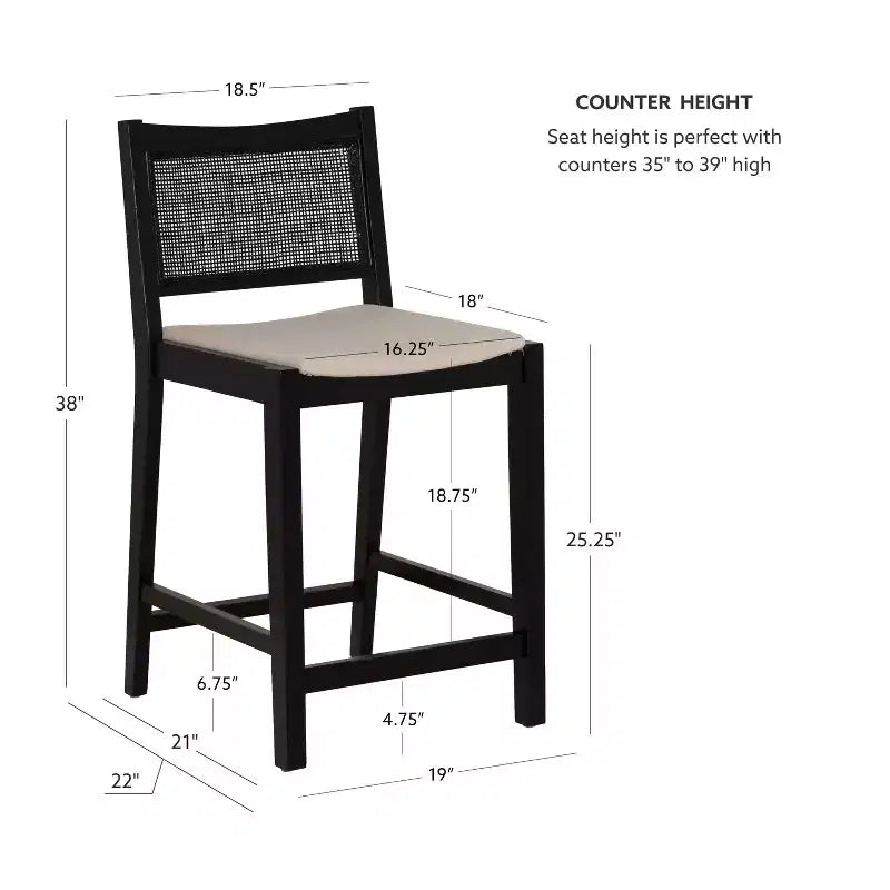 Powell Set of 2 Bessie Cane Counter Height Barstools Black