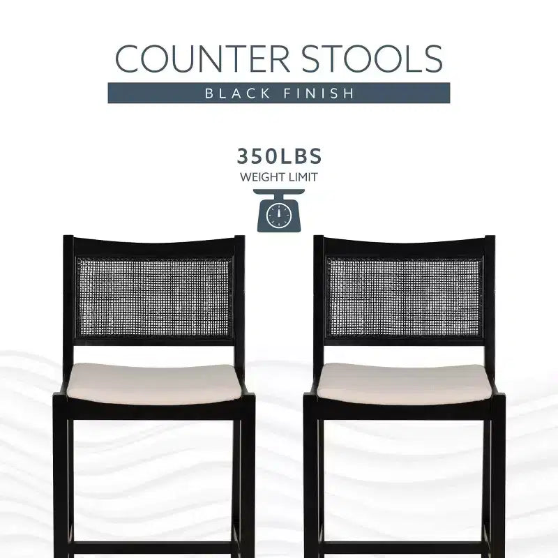 Powell Set of 2 Bessie Cane Counter Height Barstools Black