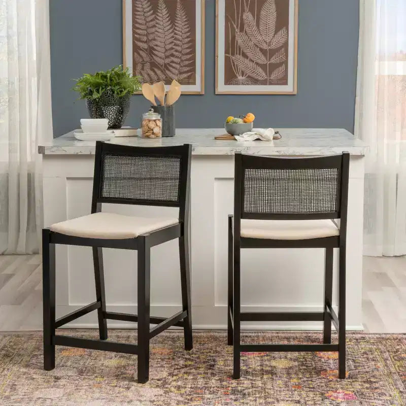 Powell Set of 2 Bessie Cane Counter Height Barstools Black