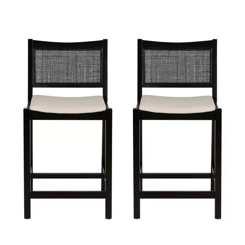 Powell Set of 2 Bessie Cane Counter Height Barstools Black