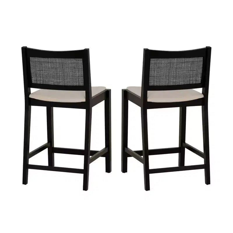 Powell Set of 2 Bessie Cane Counter Height Barstools Black