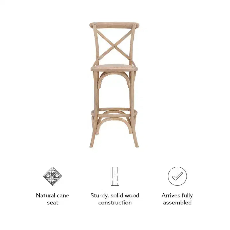 Roxy Wash Upholstery Barstool Gray - Linon: Elm Wood, French Country Design, 30" Seat Height