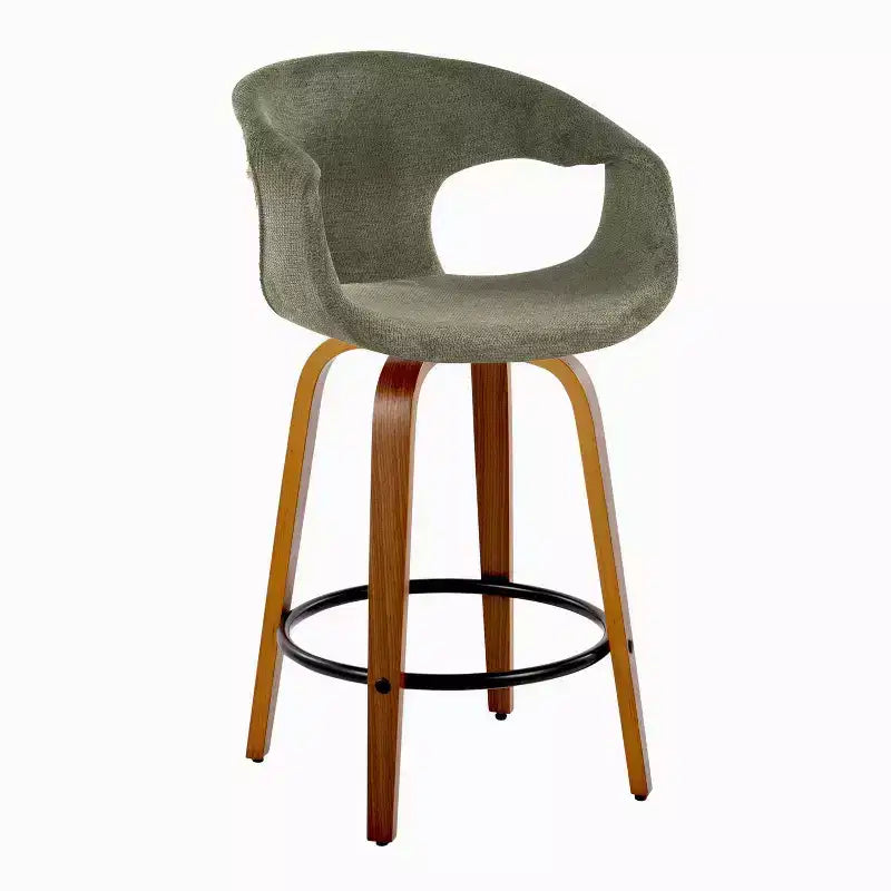 LumiSource Set of 2 Curva Counter Height Barstools Walnut Wood/Green Fabric