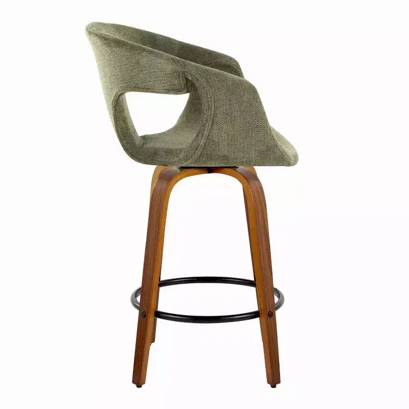 LumiSource Set of 2 Curva Counter Height Barstools Walnut Wood/Green Fabric