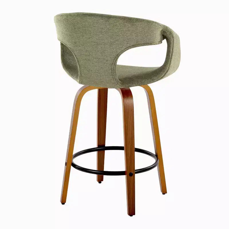 LumiSource Set of 2 Curva Counter Height Barstools Walnut Wood/Green Fabric