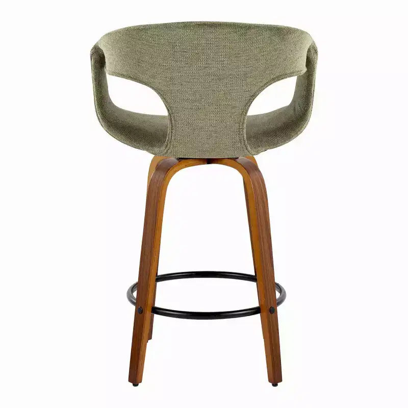 LumiSource Set of 2 Curva Counter Height Barstools Walnut Wood/Green Fabric