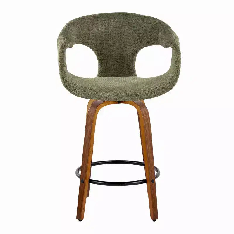 LumiSource Set of 2 Curva Counter Height Barstools Walnut Wood/Green Fabric