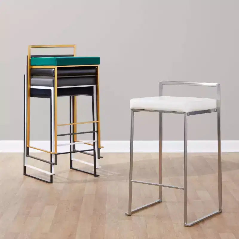LumiSource Set of 3 Fuji Stacker Counter Height Barstools Black Metal/Camel PU