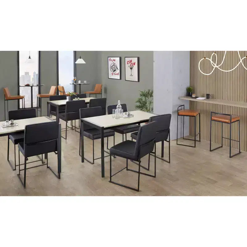 LumiSource Set of 3 Fuji Stacker Counter Height Barstools Black Metal/Camel PU