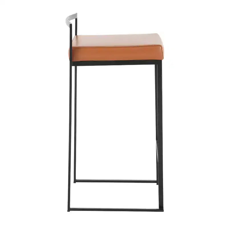 LumiSource Set of 3 Fuji Stacker Counter Height Barstools Black Metal/Camel PU