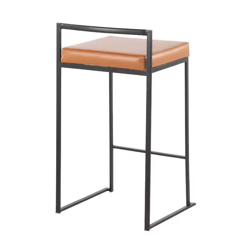 LumiSource Set of 3 Fuji Stacker Counter Height Barstools Black Metal/Camel PU