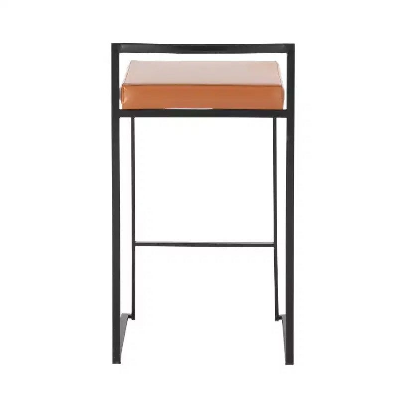 LumiSource Set of 3 Fuji Stacker Counter Height Barstools Black Metal/Camel PU