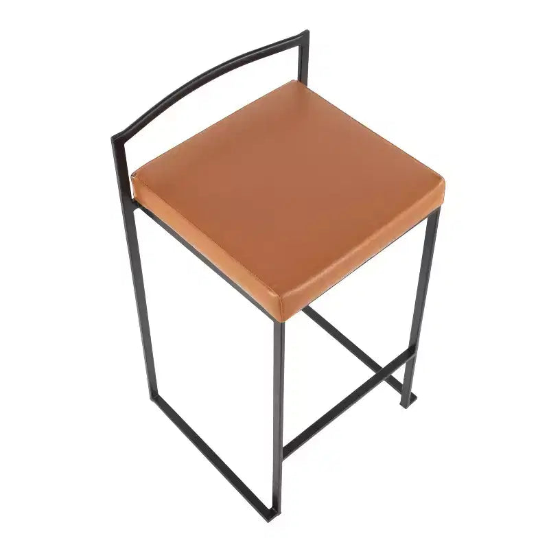 LumiSource Set of 3 Fuji Stacker Counter Height Barstools Black Metal/Camel PU