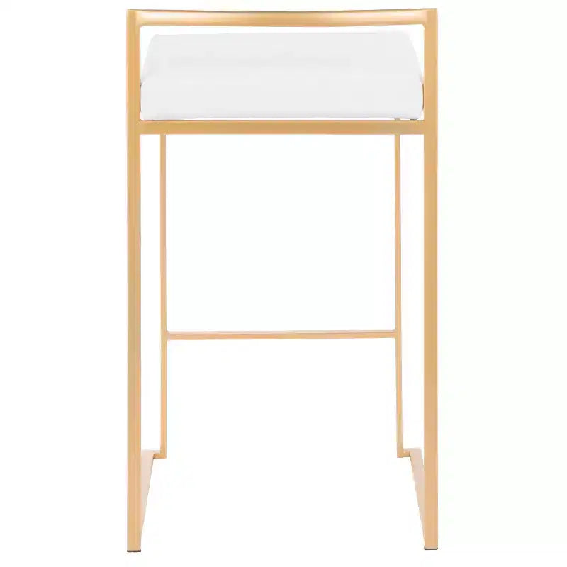 LumiSource Set of 2 Fuji Stackable Barstools White: Velvet Upholstered, Gold Frame