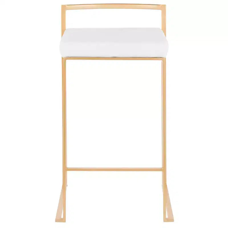 LumiSource Set of 2 Fuji Stackable Barstools White: Velvet Upholstered, Gold Frame