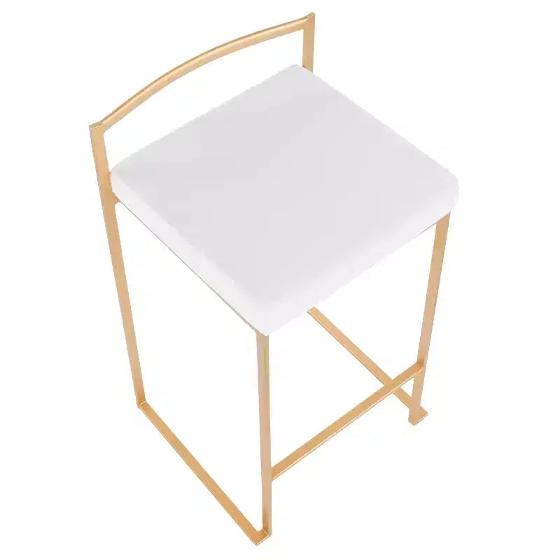 LumiSource Set of 2 Fuji Stackable Barstools White: Velvet Upholstered, Gold Frame