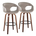 LumiSource Set of 2 Curva Barstools Walnut Wood/Light Gray PU