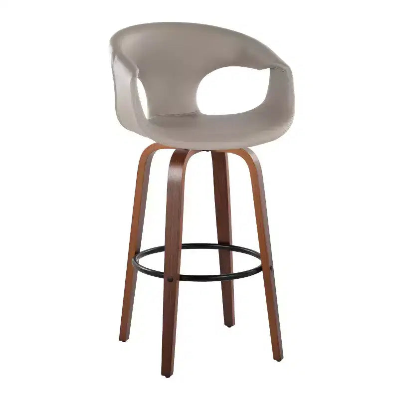 LumiSource Set of 2 Curva Barstools Walnut Wood/Light Gray PU