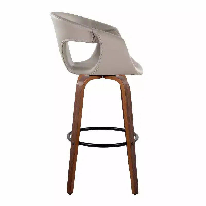 LumiSource Set of 2 Curva Barstools Walnut Wood/Light Gray PU