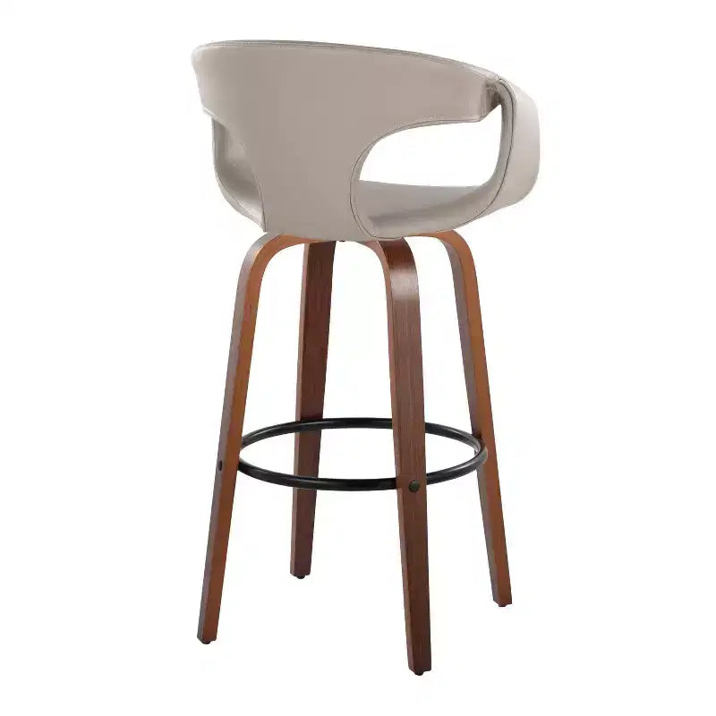 LumiSource Set of 2 Curva Barstools Walnut Wood/Light Gray PU