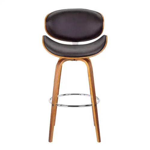 26" Caswell Mid-Century Swivel Counter Height Barstool Brown - Armen Living: Walnut Frame, Faux Leather
