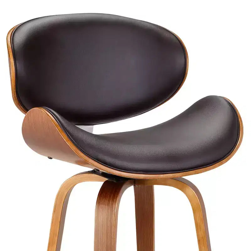 26" Caswell Mid-Century Swivel Counter Height Barstool Brown - Armen Living: Walnut Frame, Faux Leather